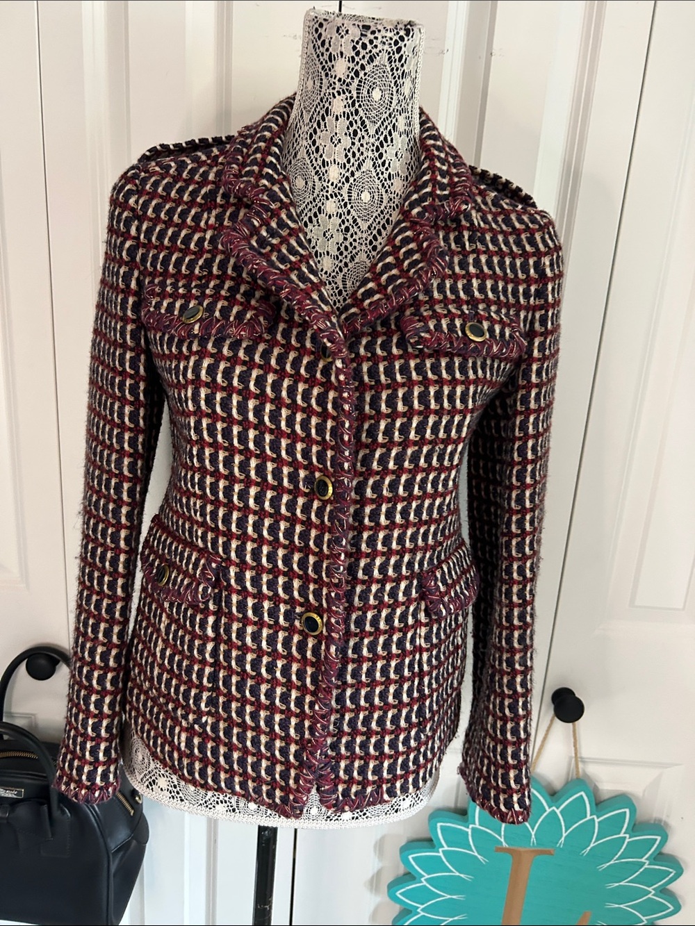 Vintage TIME PostModern Made in Italy Textured Fringe Tweed Blazer Jacket
